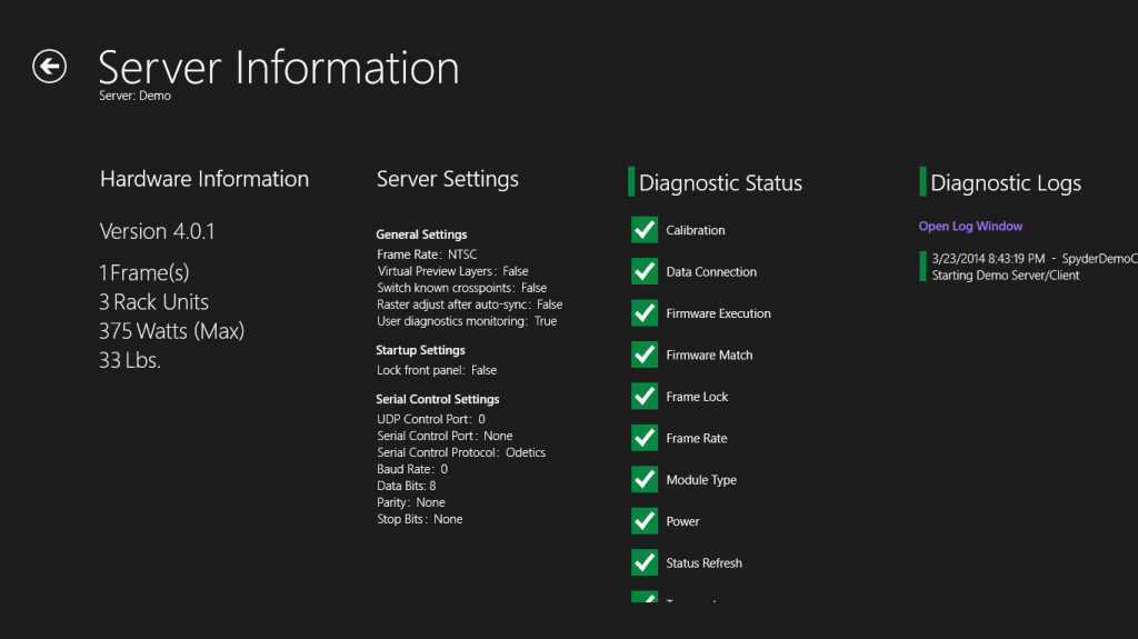 Server Information Screen