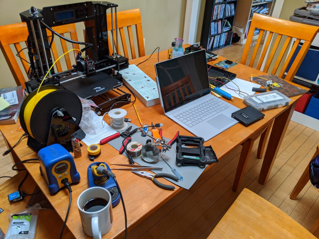 Workstation / Kitchen table area for 3D Printing and wiring