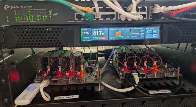 The rack display running in the homelab rack